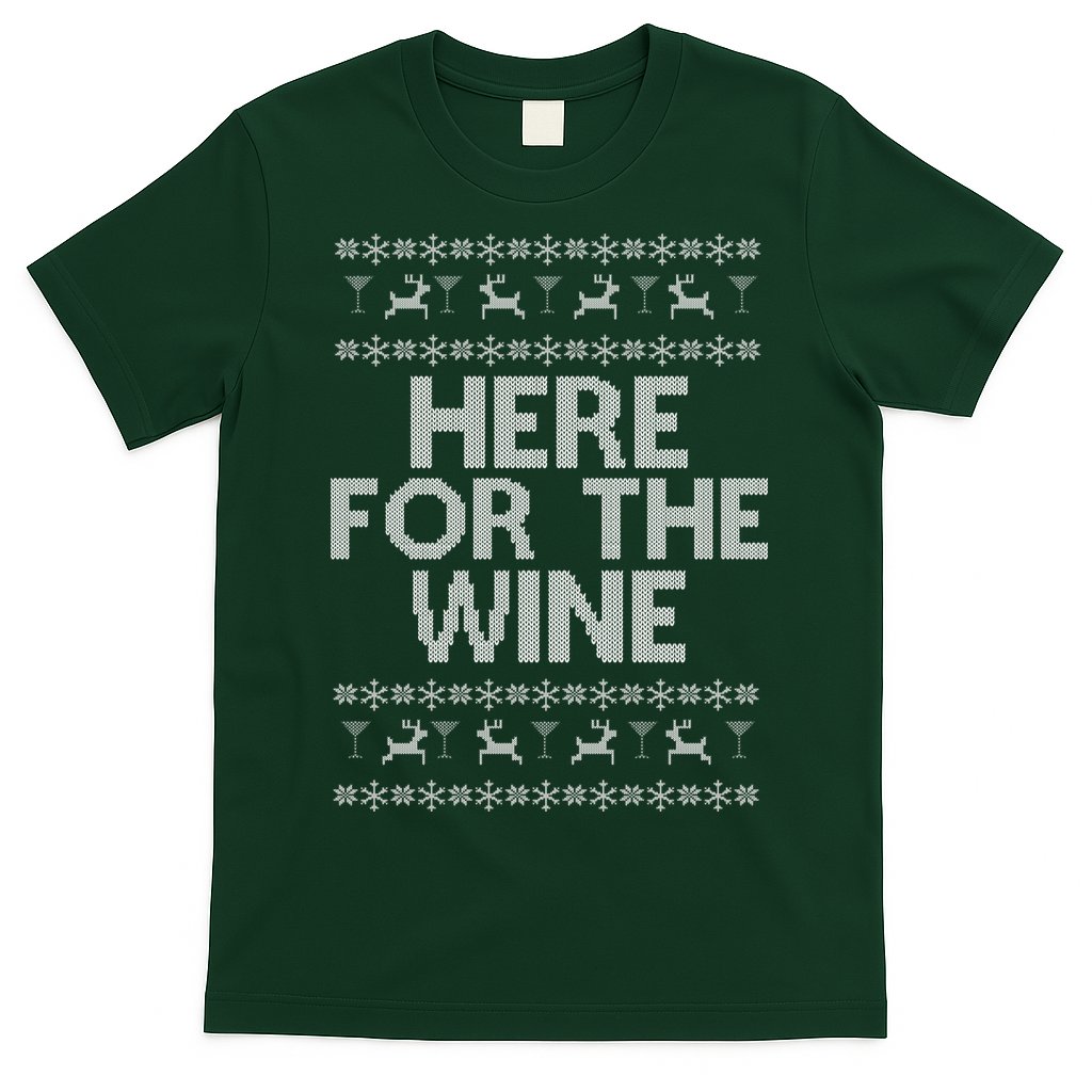 Here For The Wine Ugly Christmas Sweater T-Shirt