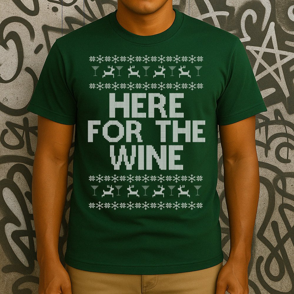 Here For The Wine Ugly Christmas Sweater T-Shirt