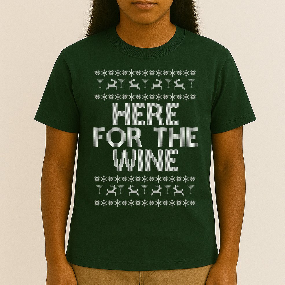 Here For The Wine Ugly Christmas Sweater T-Shirt