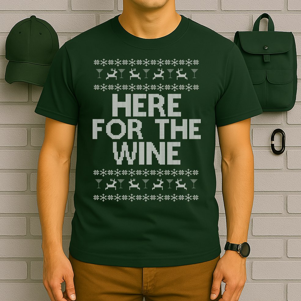Here For The Wine Ugly Christmas Sweater T-Shirt