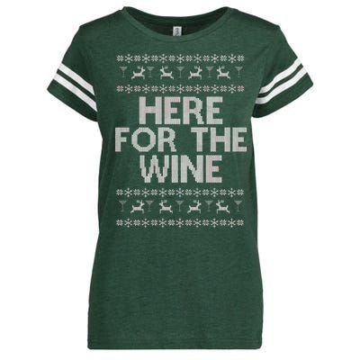 Here For The Wine Ugly Christmas Sweater Enza Ladies Jersey Football T-Shirt