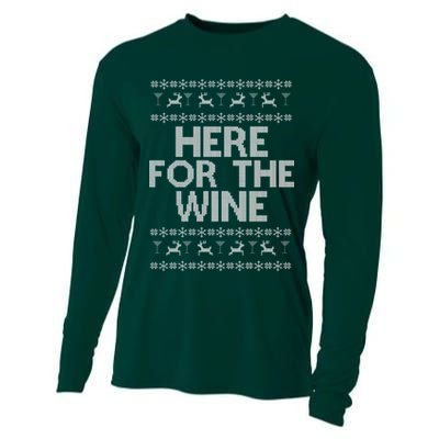 Here For The Wine Ugly Christmas Sweater Cooling Performance Long Sleeve Crew