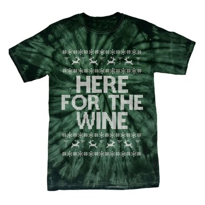 Here For The Wine Ugly Christmas Sweater Tie-Dye T-Shirt