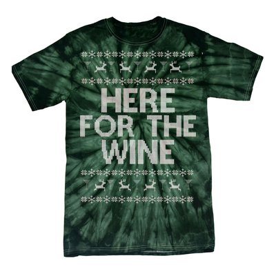 Here For The Wine Ugly Christmas Sweater Tie-Dye T-Shirt