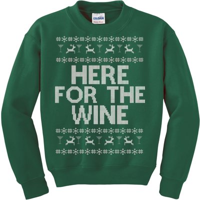 Here For The Wine Ugly Christmas Sweater Kids Sweatshirt