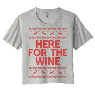 Here For The Wine Ugly Christmas Sweater Women's Crop Top Tee