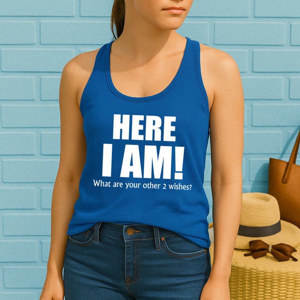 Here I Am! What Are Your Other 2 Wishes? Womens Tank Top