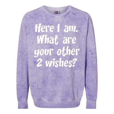 Here I Am, What Are Your Other Two Wishes Colorblast Crewneck Sweatshirt