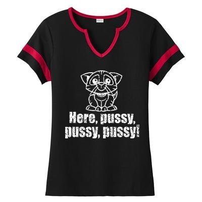 Here Pussy Pussy Pussy Cat Ladies Halftime Notch Neck Tee