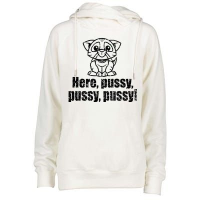 Here Pussy Pussy Pussy Cat Womens Funnel Neck Pullover Hood