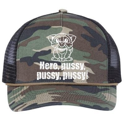 Here Pussy Pussy Pussy Cat Retro Rope Trucker Hat Cap