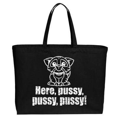 Here Pussy Pussy Pussy Cat Cotton Canvas Jumbo Tote