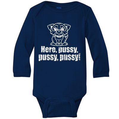 Here Pussy Pussy Pussy Cat Baby Long Sleeve Bodysuit