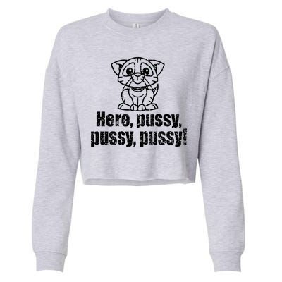 Here Pussy Pussy Pussy Cat Cropped Pullover Crew