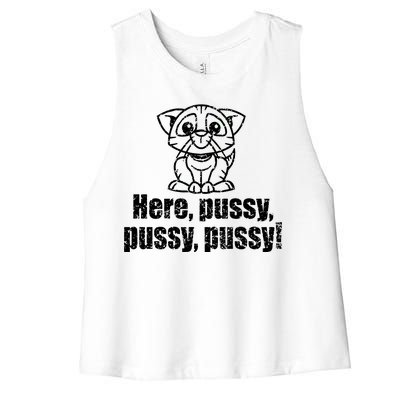 Here Pussy Pussy Pussy Cat Women's Racerback Cropped Tank