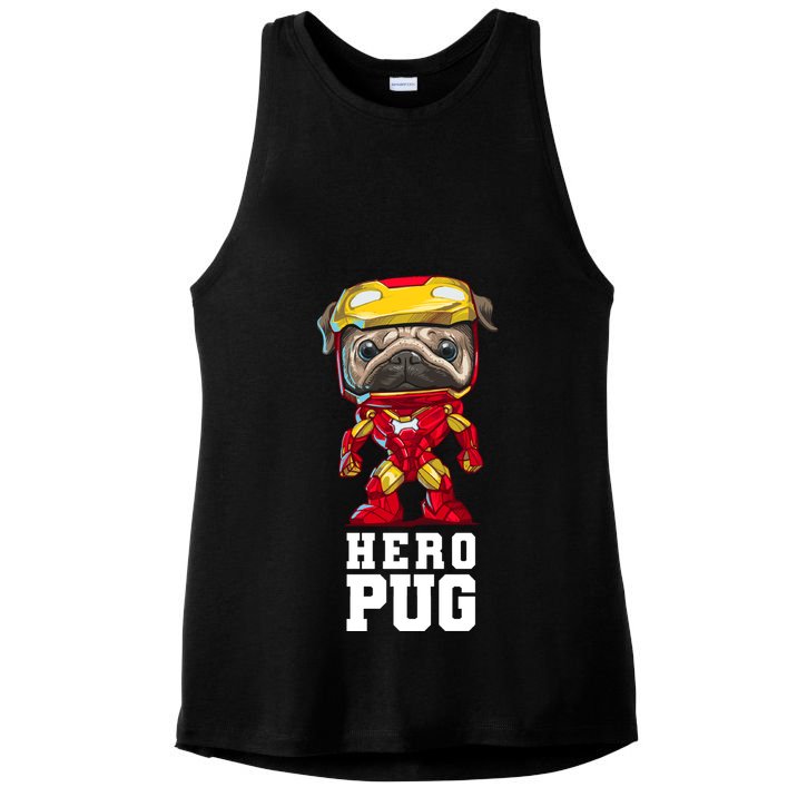 Hero Iron Pug Funny Spoof Ladies PosiCharge Tri-Blend Wicking Tank