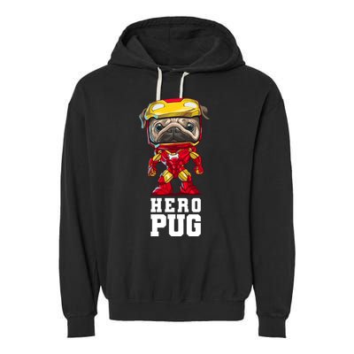 Hero Iron Pug Funny Spoof Garment-Dyed Fleece Hoodie