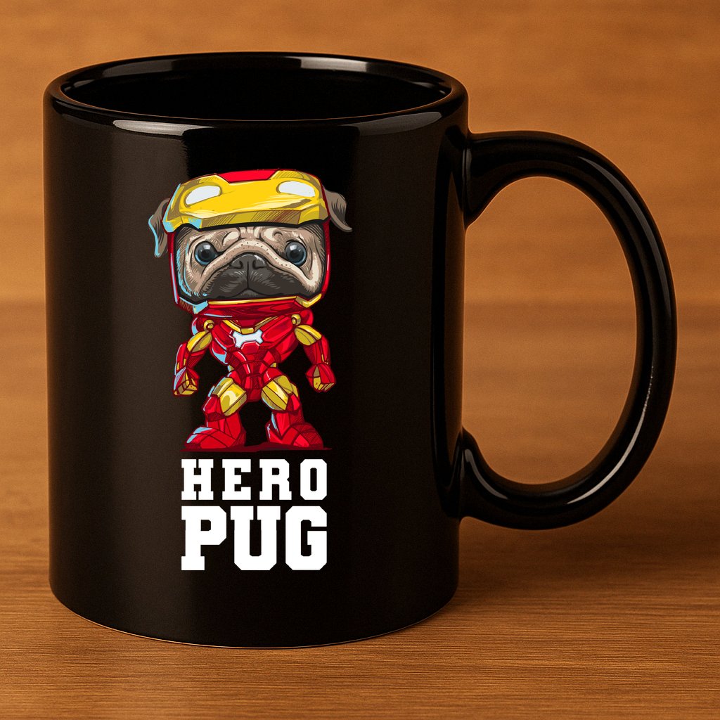 Hero Iron Pug Funny Spoof 11oz C Handle Ceramic Mug