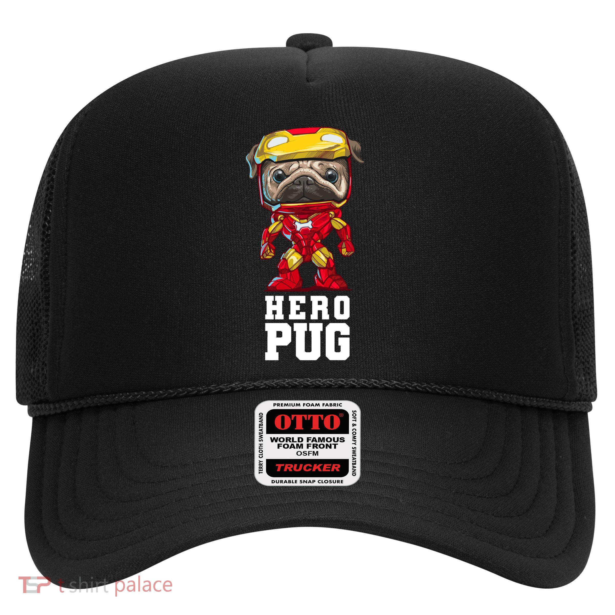 Hero Iron Pug Funny Spoof Trucker Hat