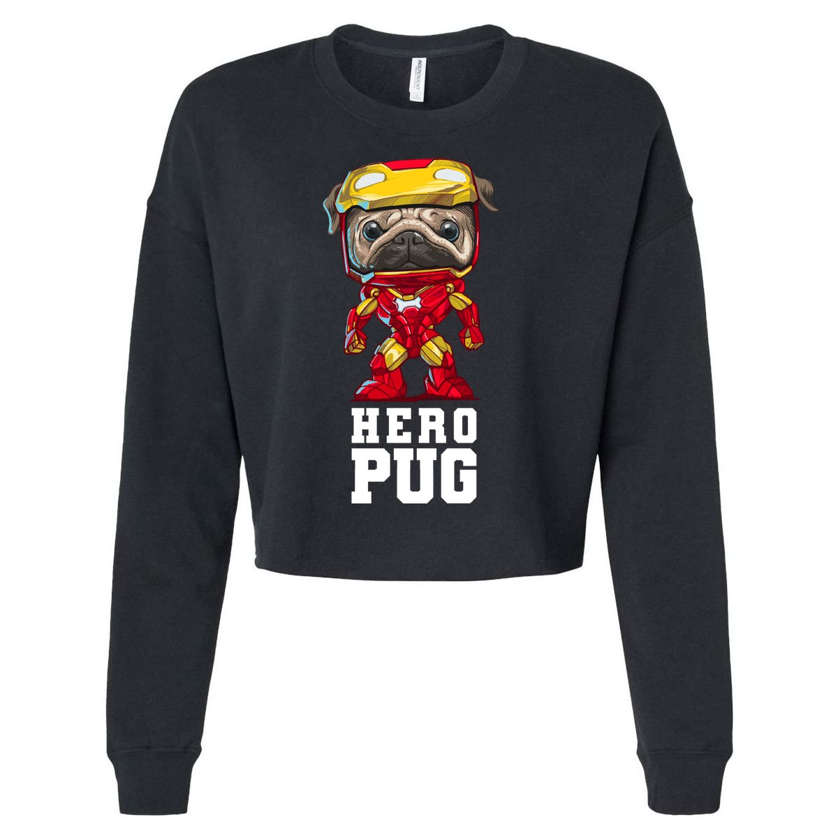 Hero Iron Pug Funny Spoof Cropped Pullover Crew