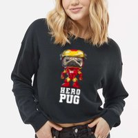 Hero Iron Pug Funny Spoof Cropped Pullover Crew