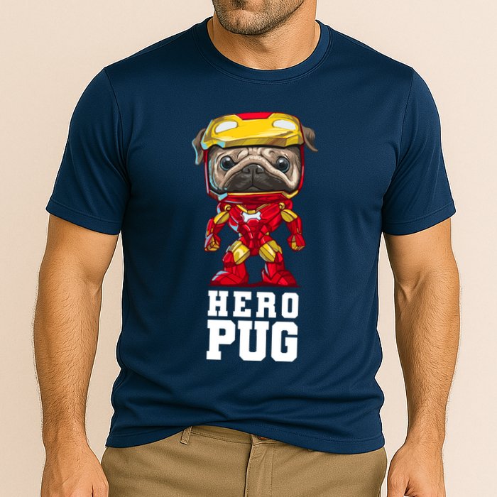Hero Iron Pug Funny Spoof Cooling Performance Crew T-Shirt