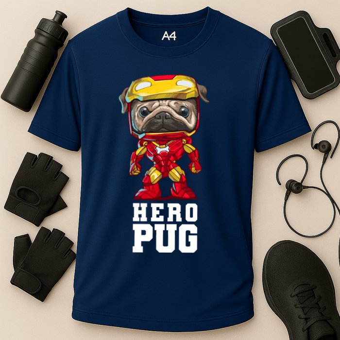 Hero Iron Pug Funny Spoof Cooling Performance Crew T-Shirt