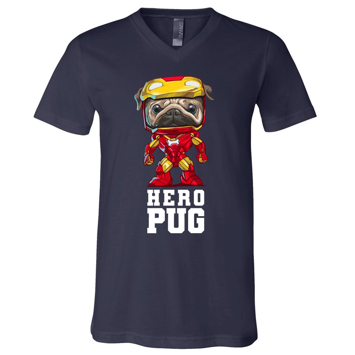 Hero Iron Pug Funny Spoof V-Neck T-Shirt