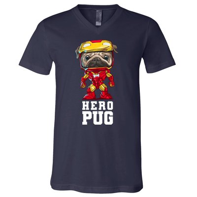 Hero Iron Pug Funny Spoof V-Neck T-Shirt