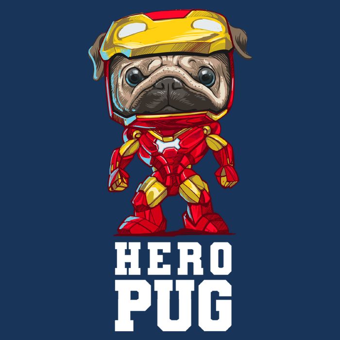 Hero Iron Pug Funny Spoof Button