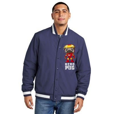 Hero Iron Pug Funny Spoof Insulated Varsity Jacket