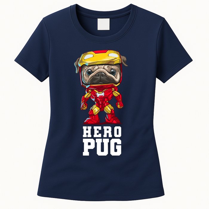Hero Iron Pug Funny Spoof Womens T-Shirt