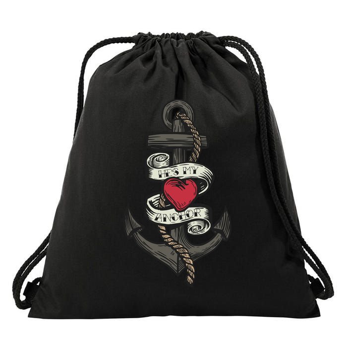 He's My Anchor Drawstring Bag