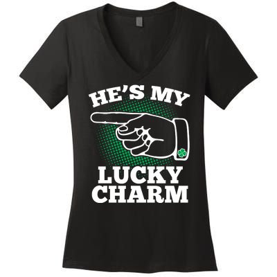 He's My Lucky Charm St Patrick's Day Matching Couples Women's V-Neck T-Shirt