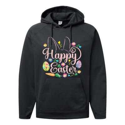 Happy Easter Sayings Egg Bunny Performance Fleece Hoodie