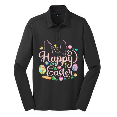 Happy Easter Sayings Egg Bunny Silk Touch Performance Long Sleeve Polo