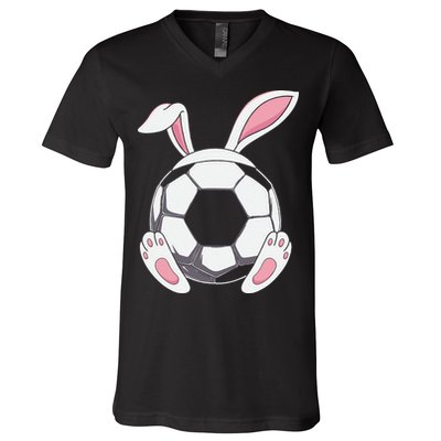 Happy Easter Soccer Bunny Ears Funny Egg V-Neck T-Shirt