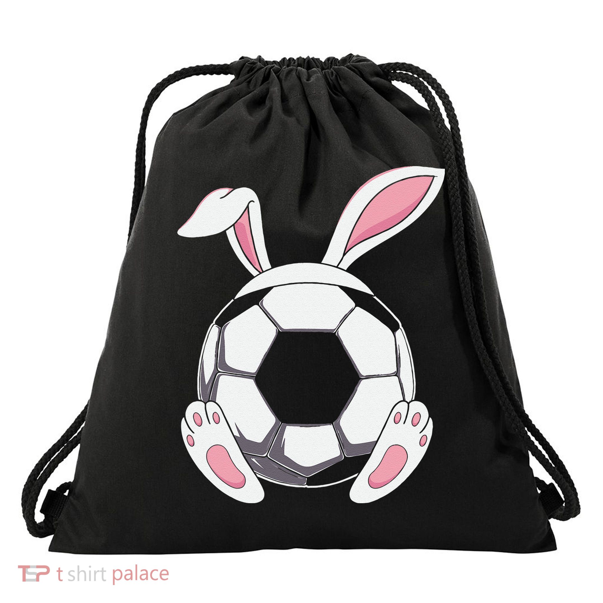 Happy Easter Soccer Bunny Ears Funny Egg Drawstring Bag