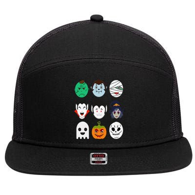 Halloween Emoticon Scary Spooky Gift Costume 7 Panel Mesh Trucker Snapback Hat