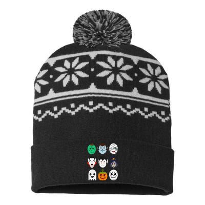 Halloween Emoticon Scary Spooky Gift Costume USA-Made Snowflake Beanie