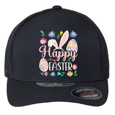 Happy Easter Sayings Egg Bunny Flexfit Unipanel Trucker Cap