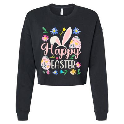 Happy Easter Sayings Egg Bunny Cropped Pullover Crew