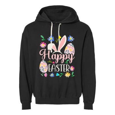 Happy Easter Sayings Egg Bunny Garment-Dyed Fleece Hoodie