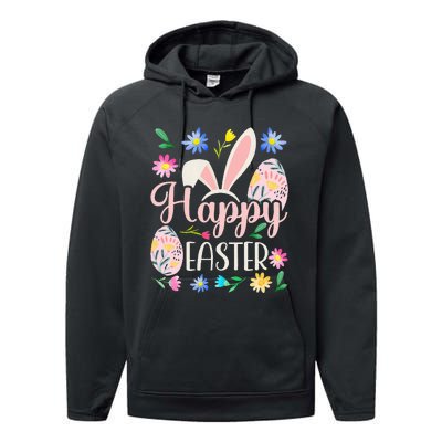 Happy Easter Sayings Egg Bunny Performance Fleece Hoodie