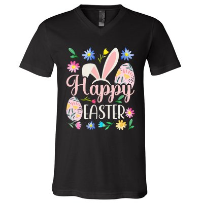 Happy Easter Sayings Egg Bunny V-Neck T-Shirt