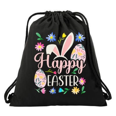 Happy Easter Sayings Egg Bunny Drawstring Bag