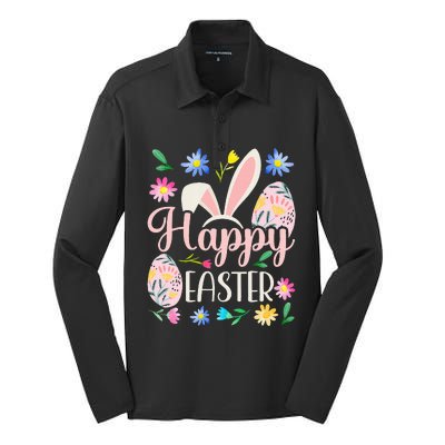 Happy Easter Sayings Egg Bunny Silk Touch Performance Long Sleeve Polo