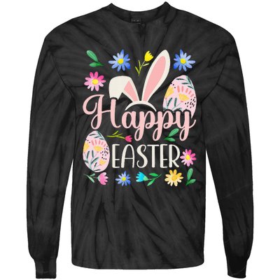 Happy Easter Sayings Egg Bunny Tie-Dye Long Sleeve Shirt