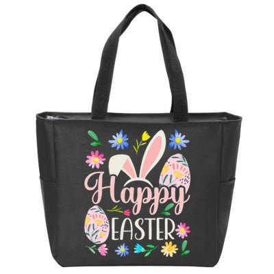 Happy Easter Sayings Egg Bunny Zip Tote Bag