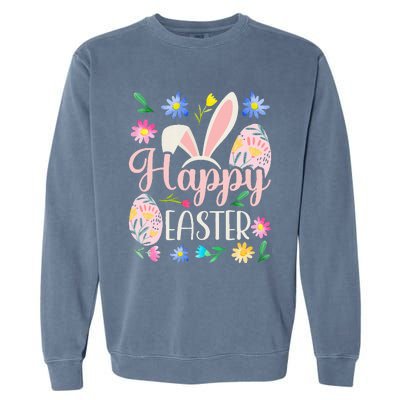 Happy Easter Sayings Egg Bunny Garment-Dyed Sweatshirt